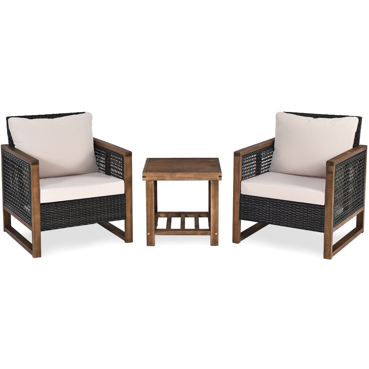 Acacia Wood Garden Furniture Set Handcrafted Rattan Anti-sun Weather Resistant for Porch Balcony Terrace - - Image 6