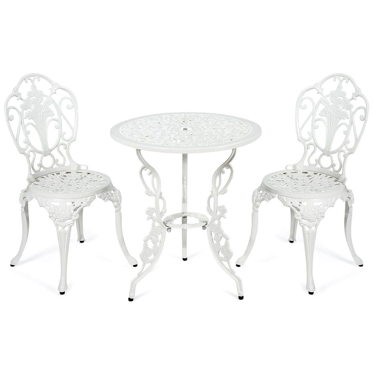 Weather-Resistant White Rose-Shaped Aluminum Garden Table and 2 Chairs Set - - Image 4