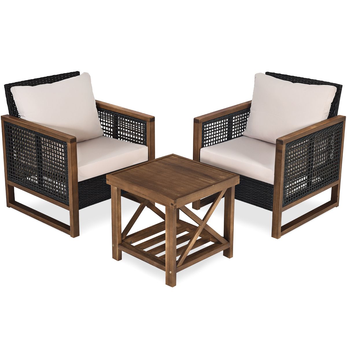 Acacia Wood Garden Furniture Set Handcrafted Rattan Anti-sun Weather Resistant for Porch Balcony Terrace - - Image 7