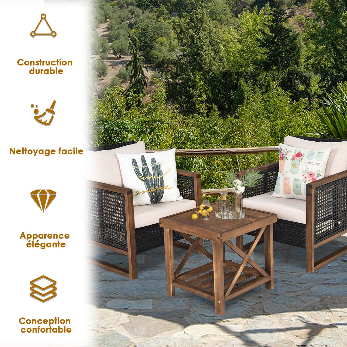 Acacia Wood Garden Furniture Set Handcrafted Rattan Anti-sun Weather Resistant for Porch Balcony Terrace - - Image 11