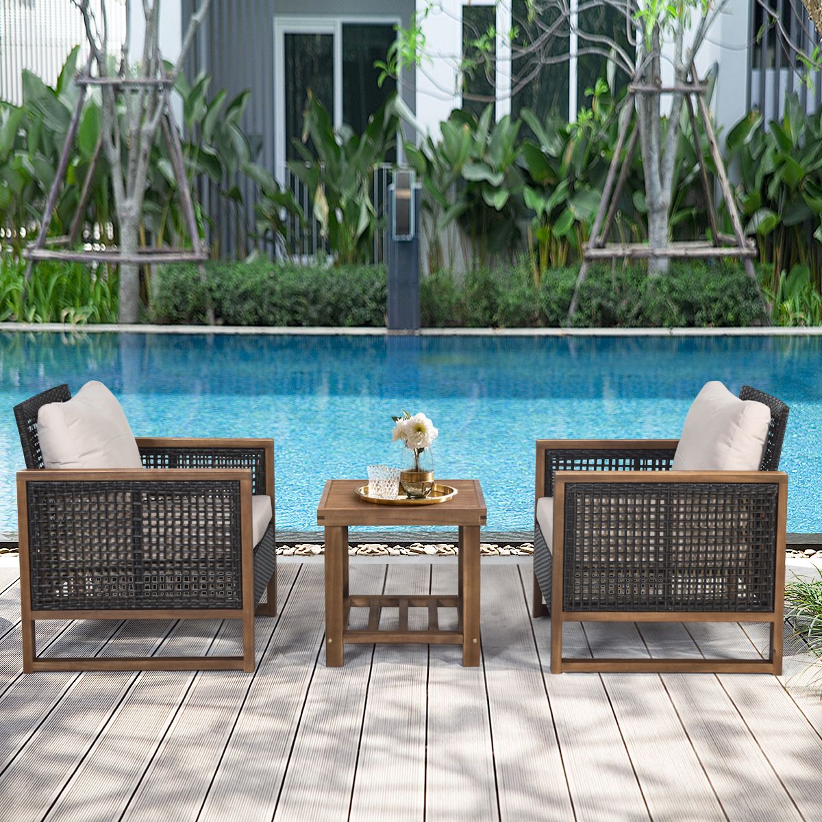 Acacia Wood Garden Furniture Set Handcrafted Rattan Anti-sun Weather Resistant for Porch Balcony Terrace - - Image 4