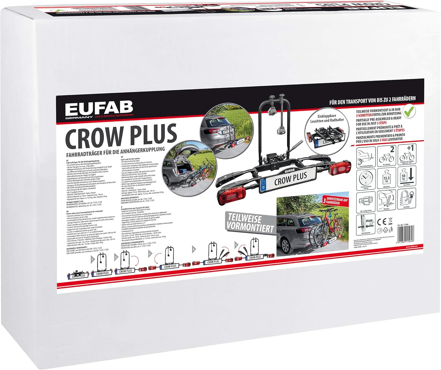 EUFAB Crow Plus 11582 Bike Carrier, Expandable - Image 10