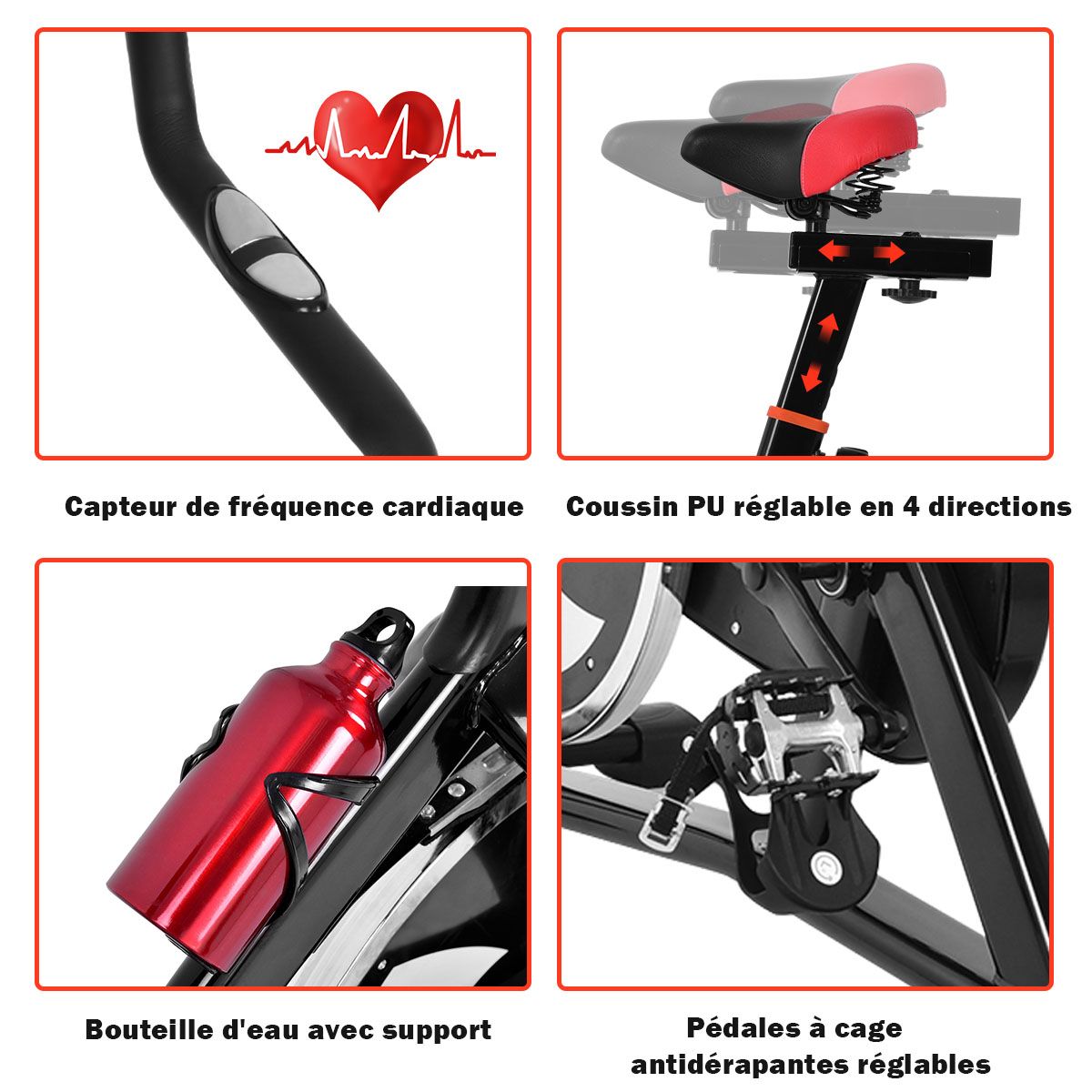 Department Bike Silent Bike with Belt and 10kg Iron Inertia Wheel Handlebar and Adjustable Saddle Black + Red - - Image 3