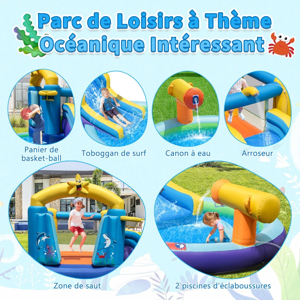 Ocan 6 in 1 Inflatable Castle with 680W Blower Water Slide & 2 Pools Inflatable Bounce House Load 90kg - - Image 6