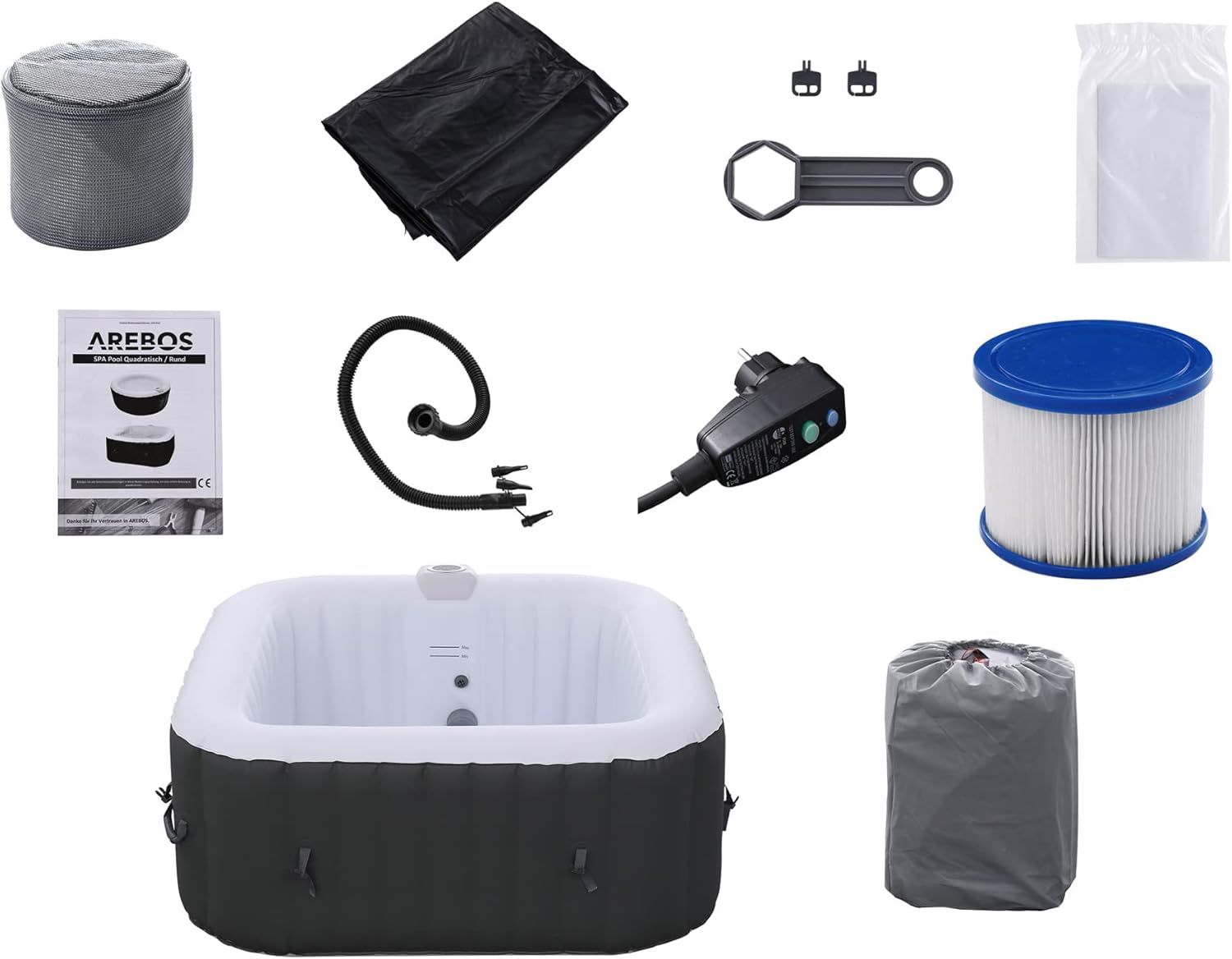 Arebos Inflatable Spa | for indoors and outdoors | 4 People | 154x154cm | 100 Massage Jets | Spa Well-being Heating | Square Inflatable Massage | 600 liters - Image 7