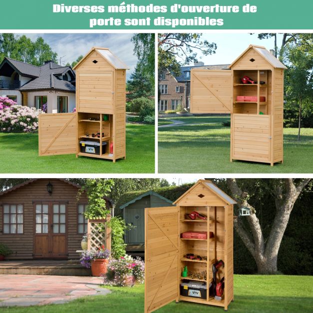 Abri de jardin extrieur 5 etagres cabane verrouillable en bois de sapin toit en tle galvanise 20_0005485 - - Image 3
