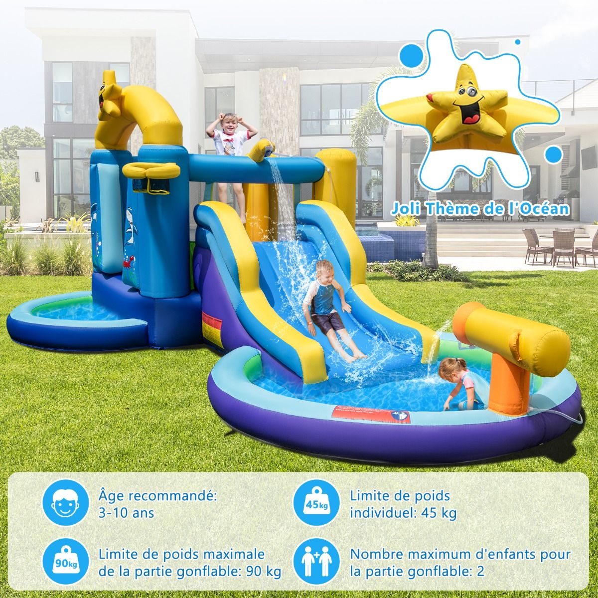 6 in 1 Ocean Bouncy Castle with 680W Blower Water Slide & 2 Pools Inflatable Bounce House Load 90kg - - Image 4