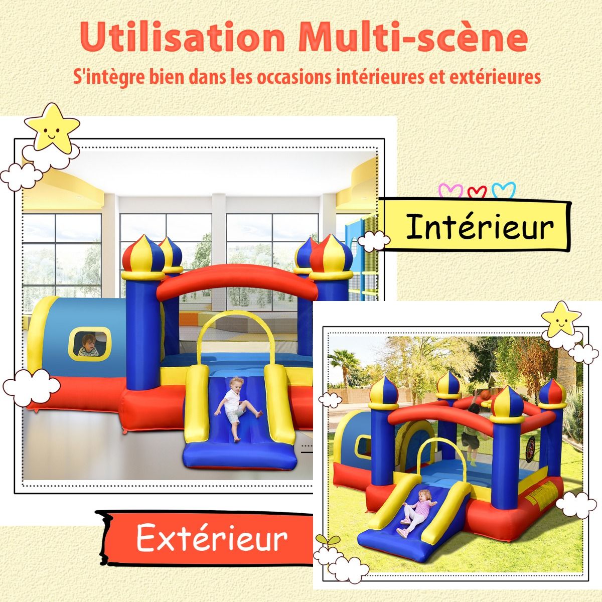 Inflatable Castle for Children with Bouncing Space Small House Slide Basketball Hoop (without inflator) - - Image 5