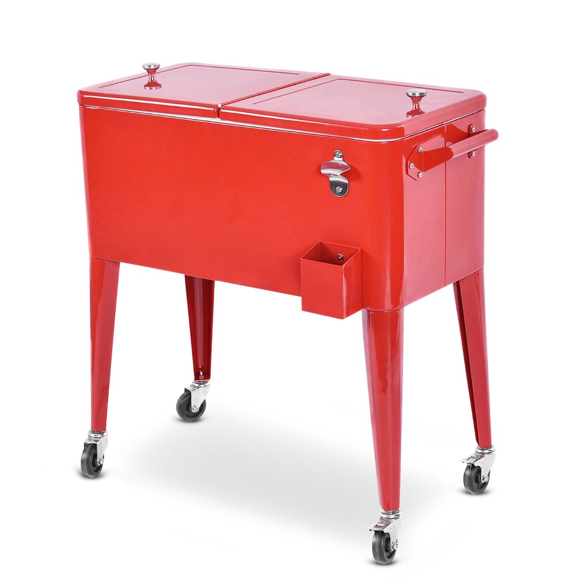 76L Rolling Insulated Refrigerant Trolley with Universal Wheels Bottle Opener Garden Trolley for Storing Ice and Drinks - - Image 5