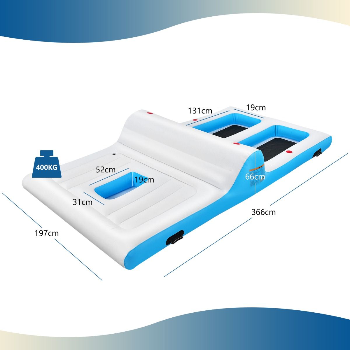 Inflatable Pool Island for 4 People with Pump Cooler Cup Holder 360 x 197 x 66cm - - Image 8