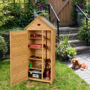 Outdoor Garden Shed with 5 Shelves Lockable Cabin in Fir Wood with Galvanized Sheet Metal Roof -