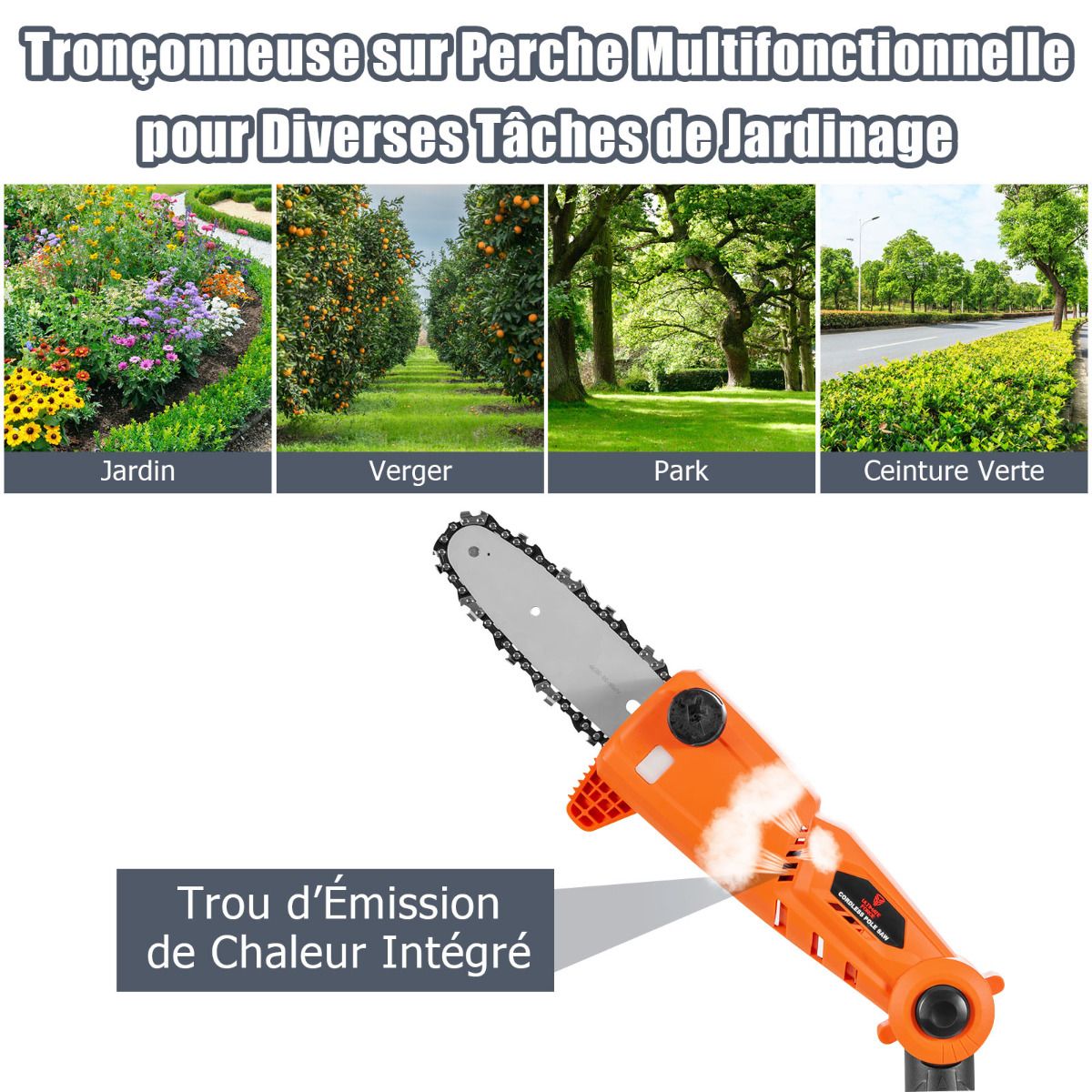 Telescopic Pruner on Cordless Pole 198 -274 cm Branch Cutter with 20V Battery and Orange Charger - - Image 8