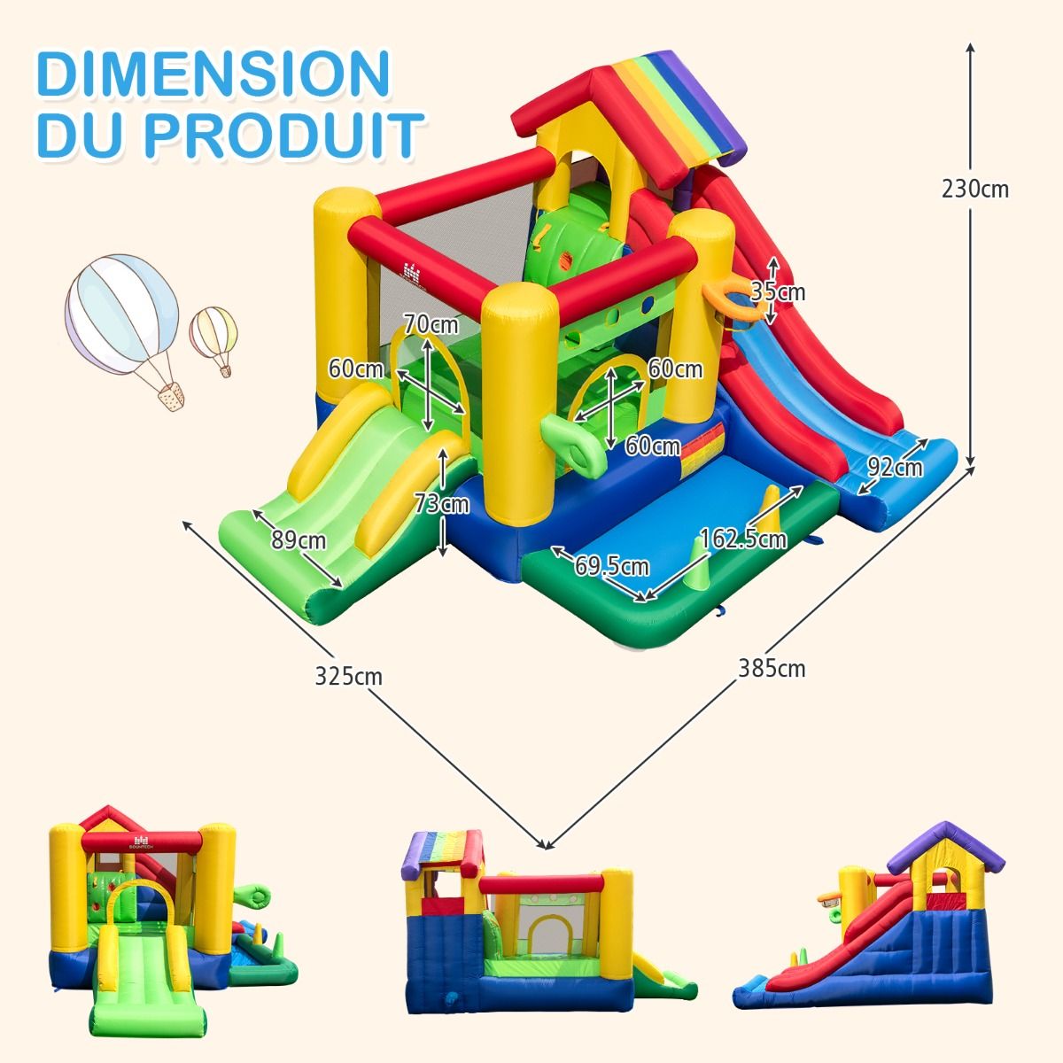7 in 1 Rainbow Themed Inflatable Castle with Fan Double Slides Ball Pool Basketball Hoop Load 90kg - - Image 10