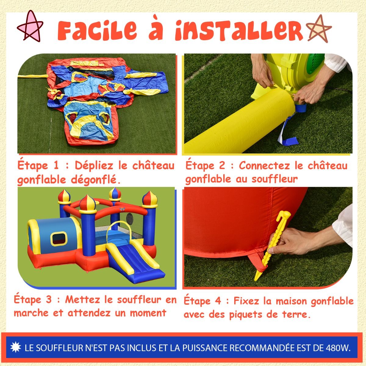 Inflatable Castle for Children with Bouncing Space Small House Slide Basketball Hoop (without inflator) - - Image 8