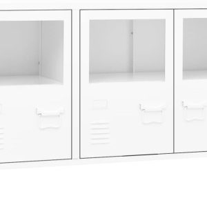 vidaXL Industrial Sideboard Side Cabinet Storage Unit Storage Cabinet Living Room Home Interior White 105x35x62 cm Metal and Glass