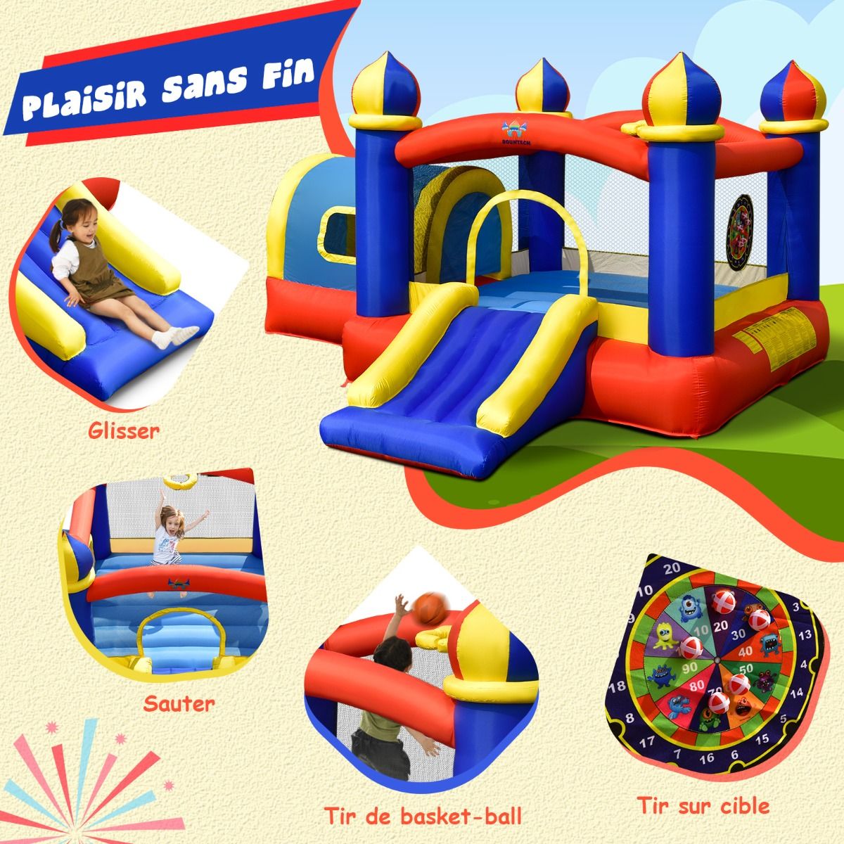 Inflatable Castle for Children with Bouncing Space Small House Slide Basketball Hoop (without inflator) - - Image 3