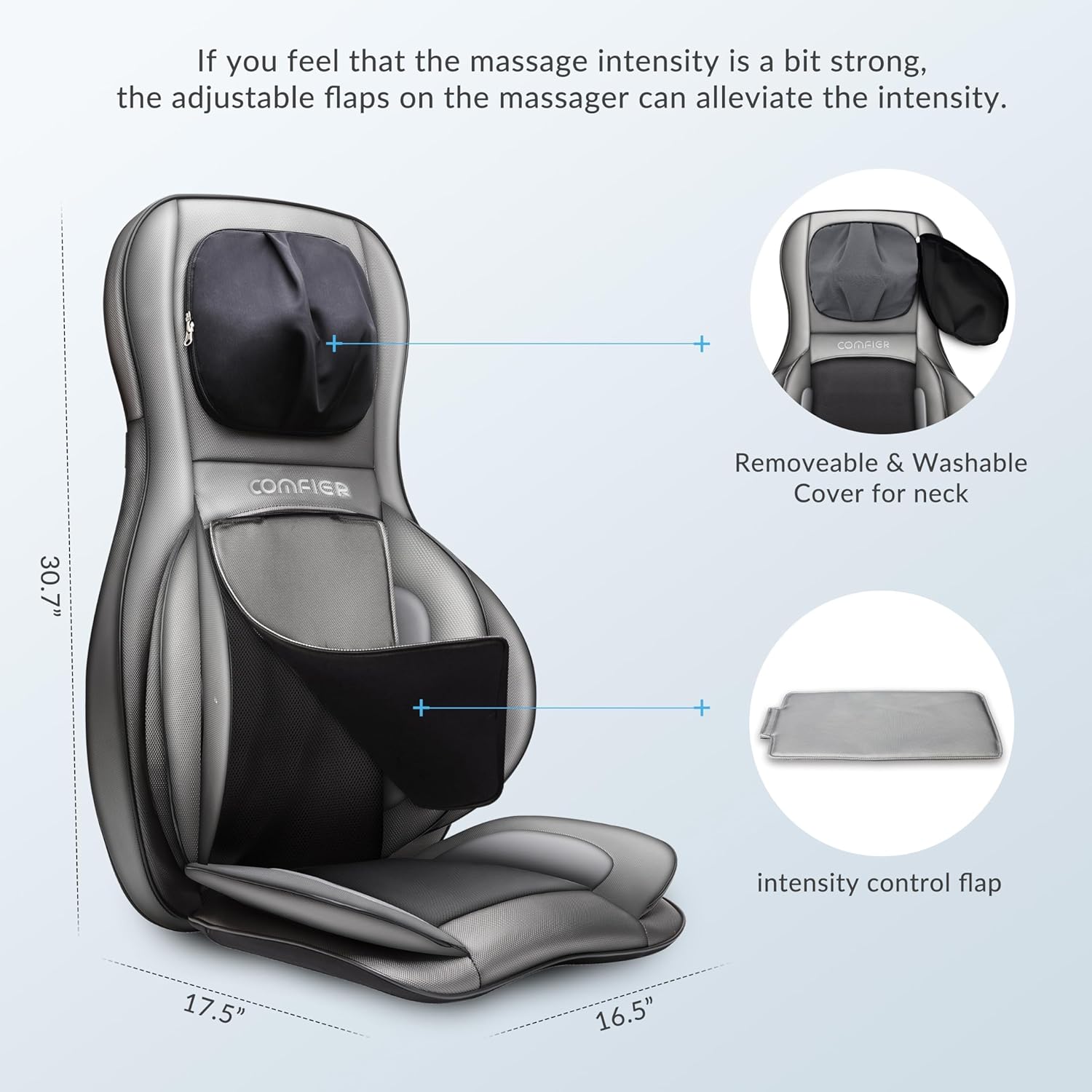 COMFIER Shiatsu Massage Seat for Back & Neck - 2D/3D Kneading Full Back Massager with Adjustable Heat and Compress, Hip/Neck/Back Massage Chair, Full Body Massager - Image 7