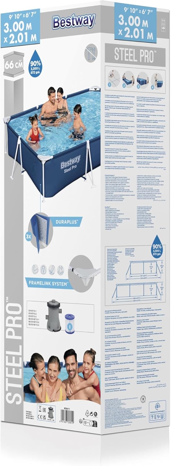Steel Pro Rectangular Above Ground Pool Kit 3.00 m x 2.01 m x 66 cm, Blue - Image 4