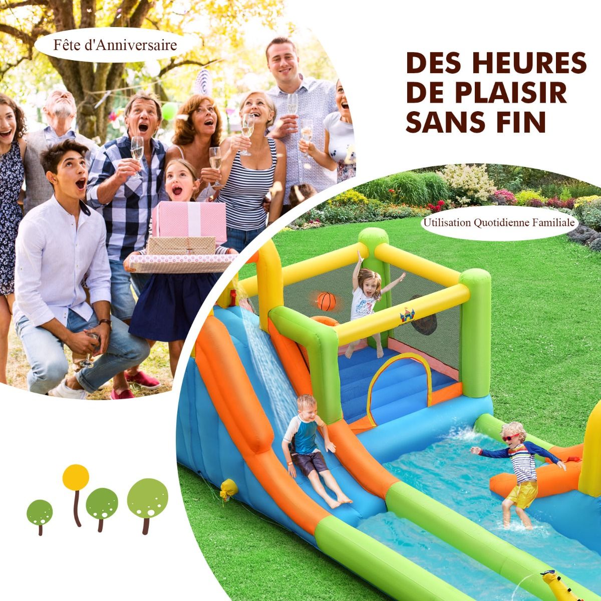 8 in 1 Inflatable Castle with 2 Slides Water Park with Jumping House Load 135kg for 3 Children Aged 3-10 - - Image 10