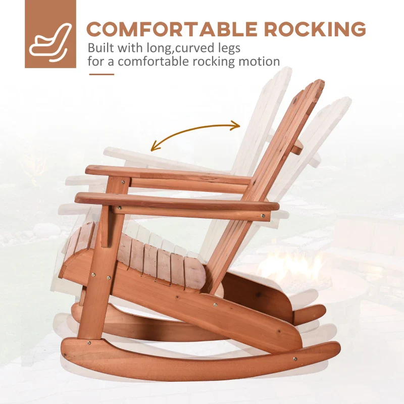 Adirondack Muskoka wooden rocking chair with wooden slat design, fan-shaped back and classic rustic style, teak - - Image 4