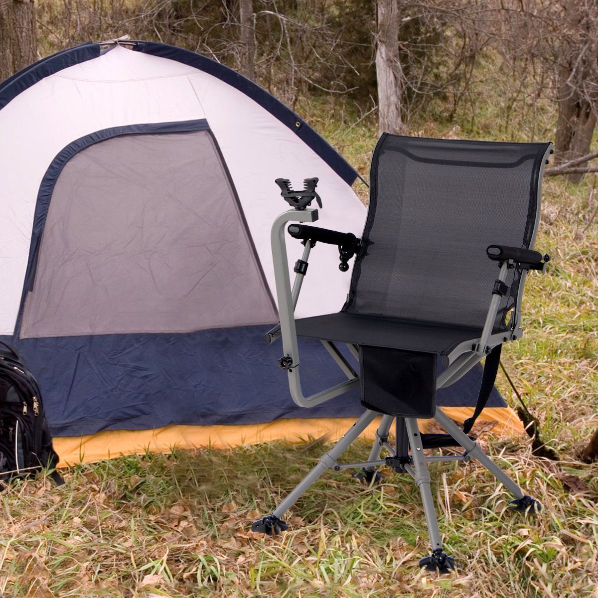 Portable Hunting Chair Shooting Chair with Adjustable Folding Seat 360° Rotation Adjustable Rifle Support Load 150 kg Black - - Image 2