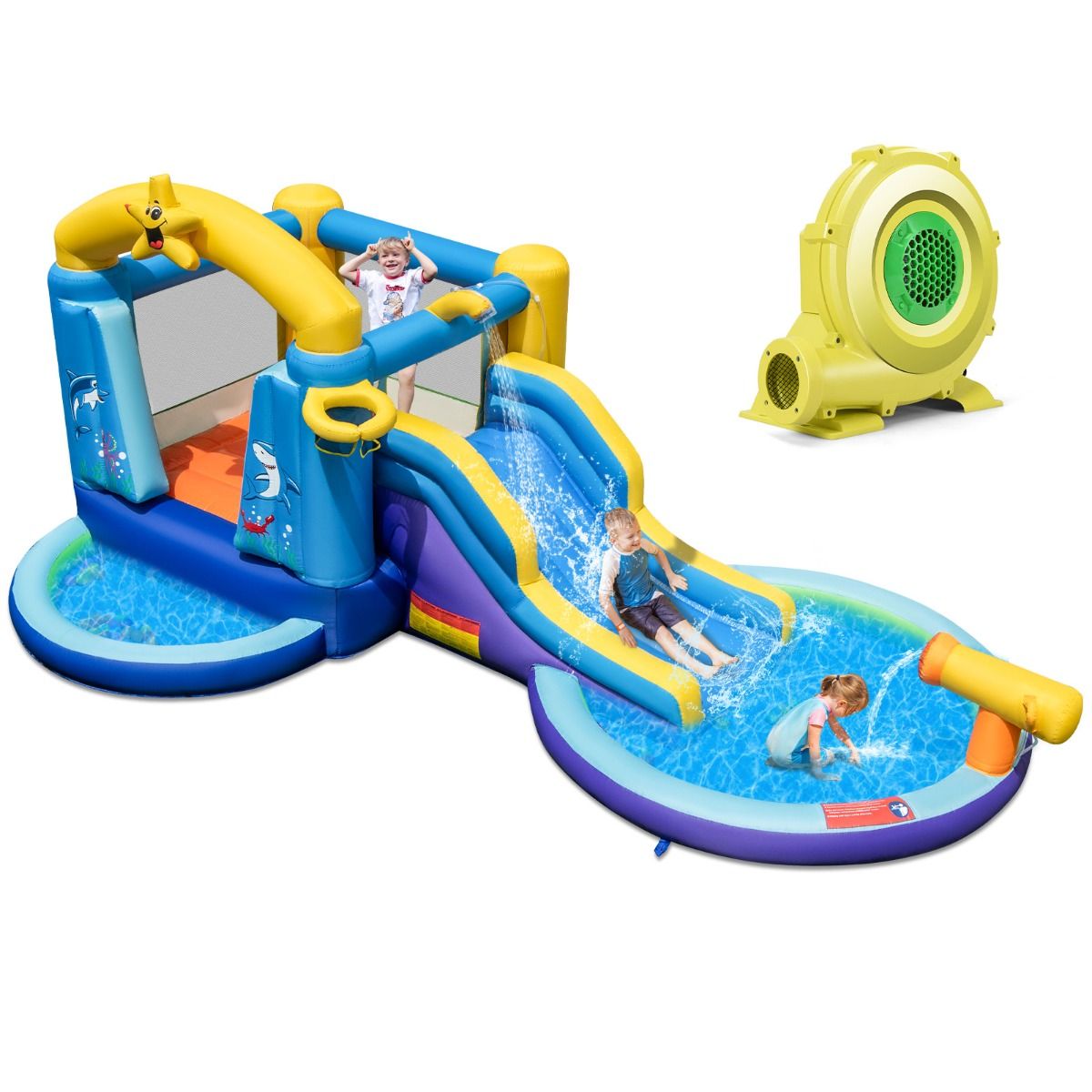 6 in 1 Ocean Bouncy Castle with 680W Blower Water Slide & 2 Pools Inflatable Bounce House Load 90kg - - Image 2