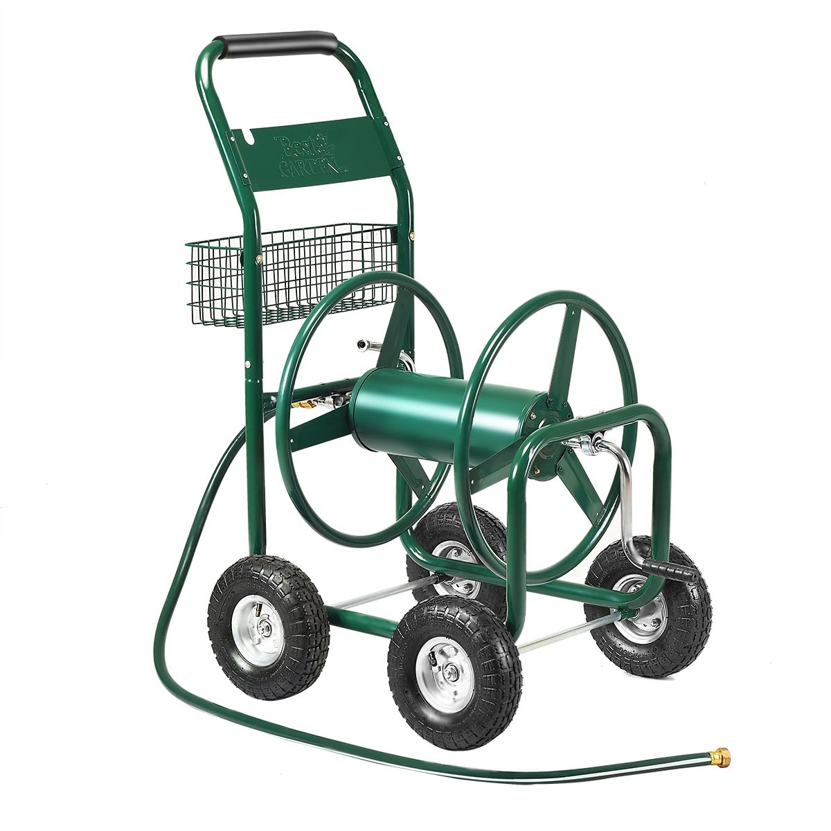 Watering Hose Reel with 4 Wheels Trolley for 1.7m of Watering Hose Basket, 95x62x113cm, Green - - Image 4