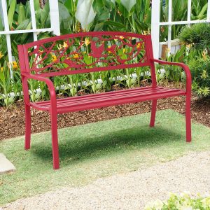 High Quality Resistant Iron Garden Bench Contemporary Style 2-3 Seater Perfect for Outdoor 127x60x88cm Red -