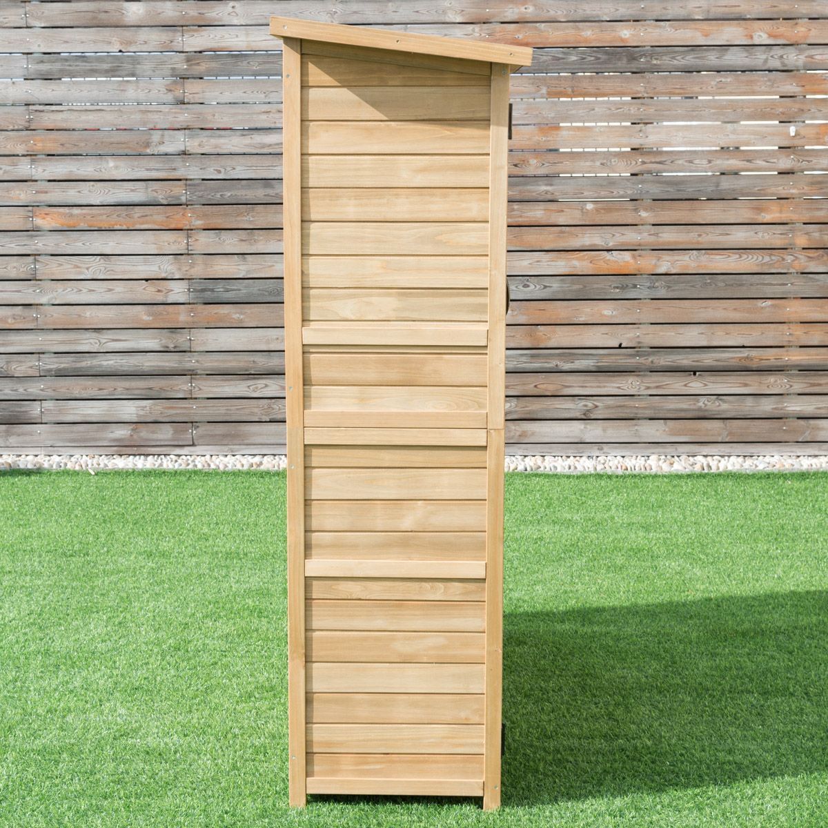 Wooden Garden Shed Outdoor Garden Shed Double Doors with Latch Sloped Asphalt Roof Outdoor Garden Shed 140 x 50 x 162 cm Natural - - Image 3