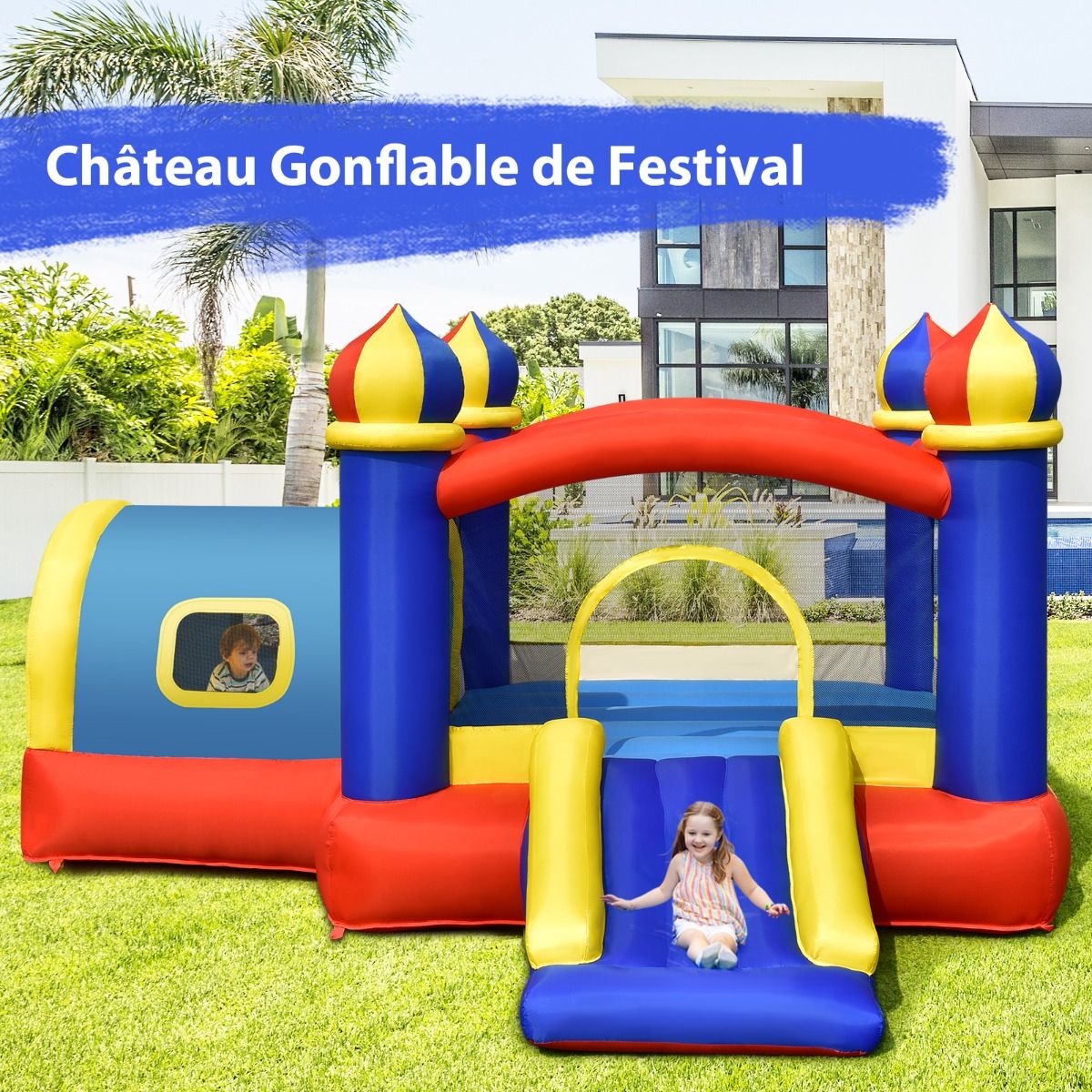 Inflatable Castle for Children with Bounce Space Small House Slide Basketball Hoop (without inflator) - - Image 4