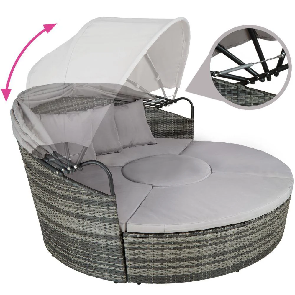 Bain de soleil transat meuble jardin rond modulable gris 2208062 - - Image 3