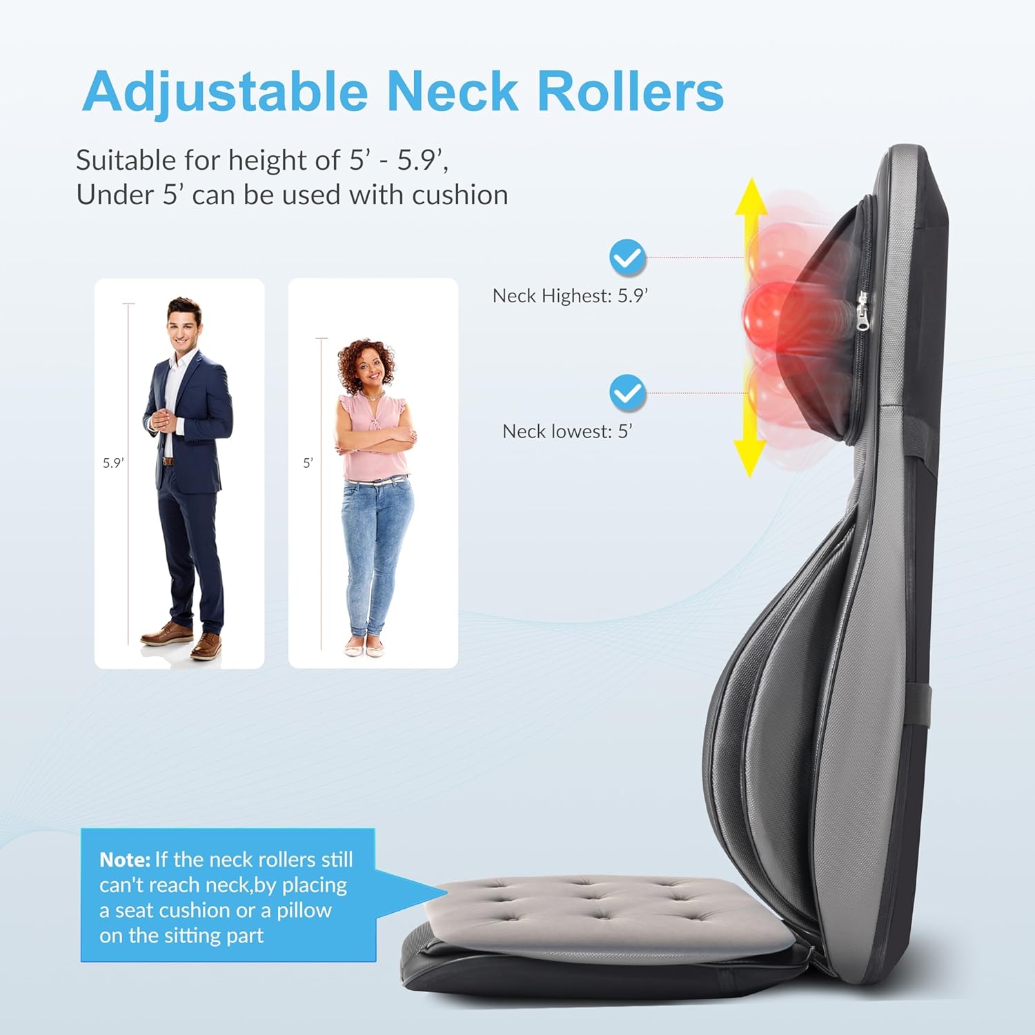 COMFIER Shiatsu Massage Seat for Back & Neck - 2D/3D Kneading Full Back Massager with Adjustable Heat and Compress, Hip/Neck/Back Massage Chair, Full Body Massager - Image 6