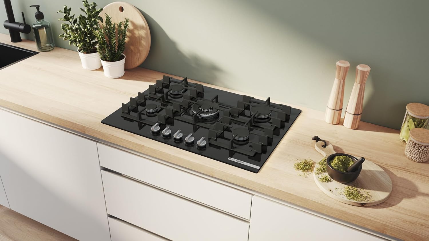 PPQ7A6I40, Series 6, Gas hob, 5 burners, 80 cm, Black tempered glass - Image 3