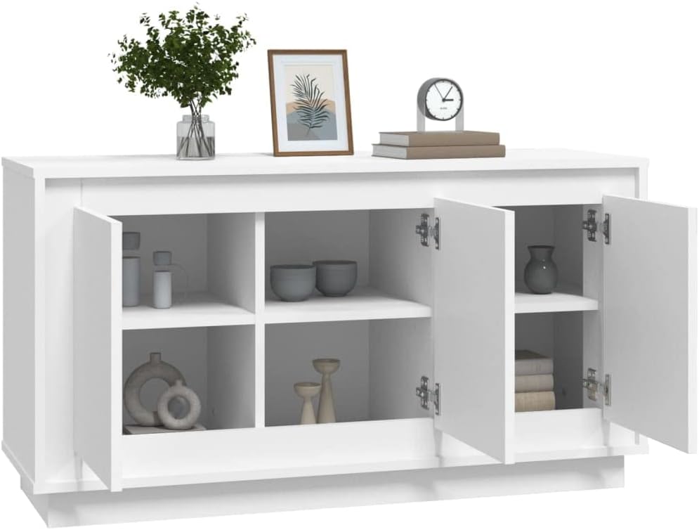 vidaXL Sideboard, Side Cabinet with 6 Compartments, Cupboard with Door, Living Room Storage Unit, Modern, White Engineered Wood - Image 4
