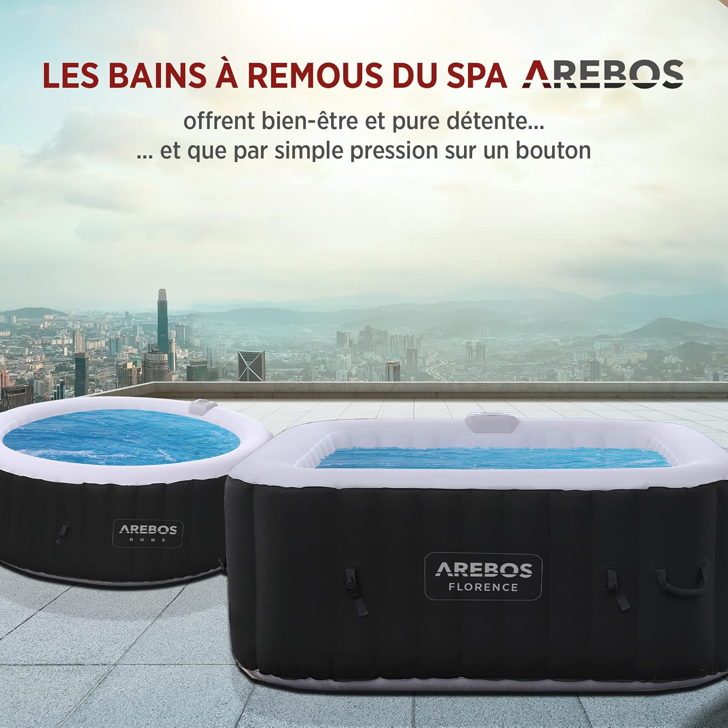 Arebos Inflatable Spa | for indoors and outdoors | 4 People | 154x154cm | 100 Massage Jets | Spa Well-being Heating | Square Inflatable Massage | 600 liters - Image 3
