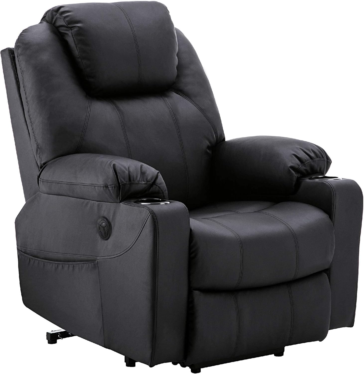 MCombo electric tie-down aid, TV armchair, Relaxing armchair, Massage, Heating, Electrically adjustable USB connection, Faux leather, Black - Image 4