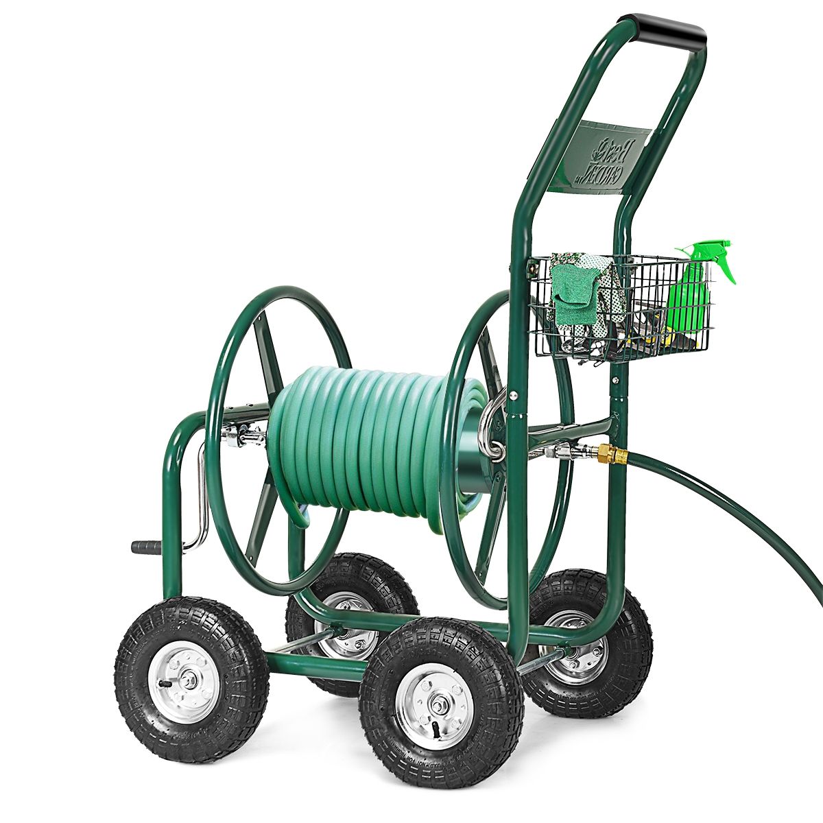 Watering Hose Reel with 4 Wheels Trolley for 1.7m of Watering Hose Basket, 95x62x113cm, Green - - Image 6