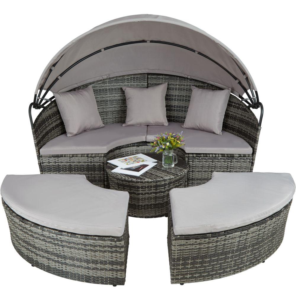 Bain de soleil transat meuble jardin rond modulable gris 2208062 - - Image 2