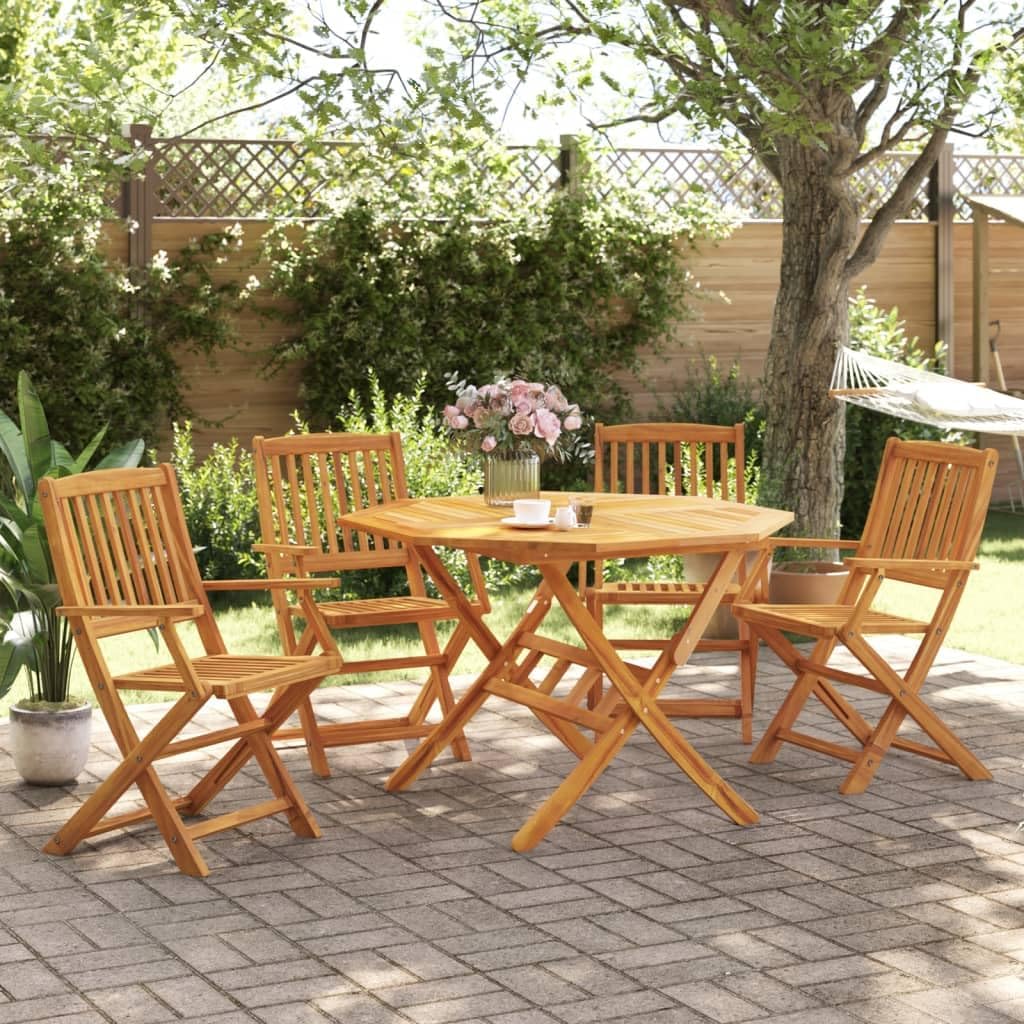 vidaXL Foldable Garden Dining Set 5 pcs Solid Acacia Wood, Outdoor Dining Set, Garden Dining Room Furniture, Garden Table and Chairs - Image 2