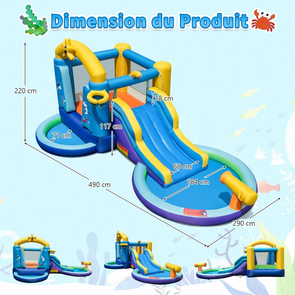 6 in 1 Ocean Bouncy Castle with 680W Blower Water Slide & 2 Pools Inflatable Bounce House Load 90kg - - Image 10