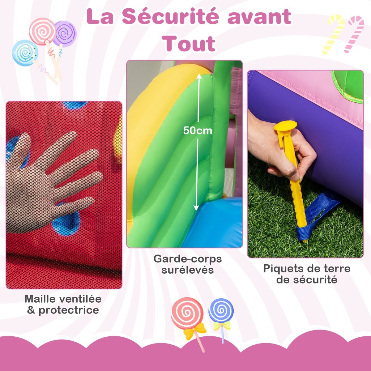9 in 1 Inflatable Candy Shaped Castle with Slide Inflatable Jumping House with Water Gun Load 90kg for 2 Children Ages 3-10 - - Image 4
