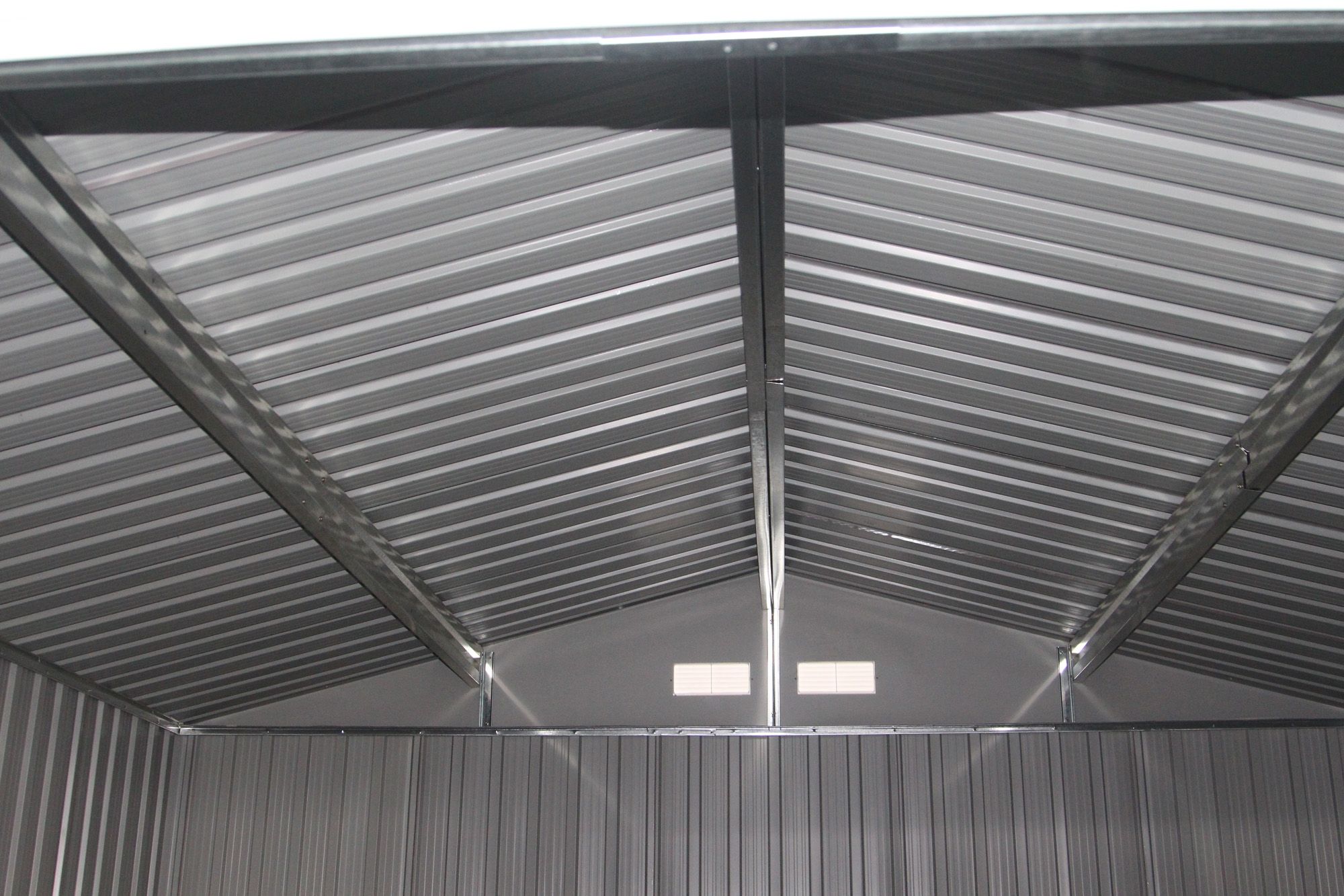 Galvanized Sheet Garden Shed Tool Storage Shed Double Door 2 Vents, 277x191x192cm, Gray and White - - Image 5