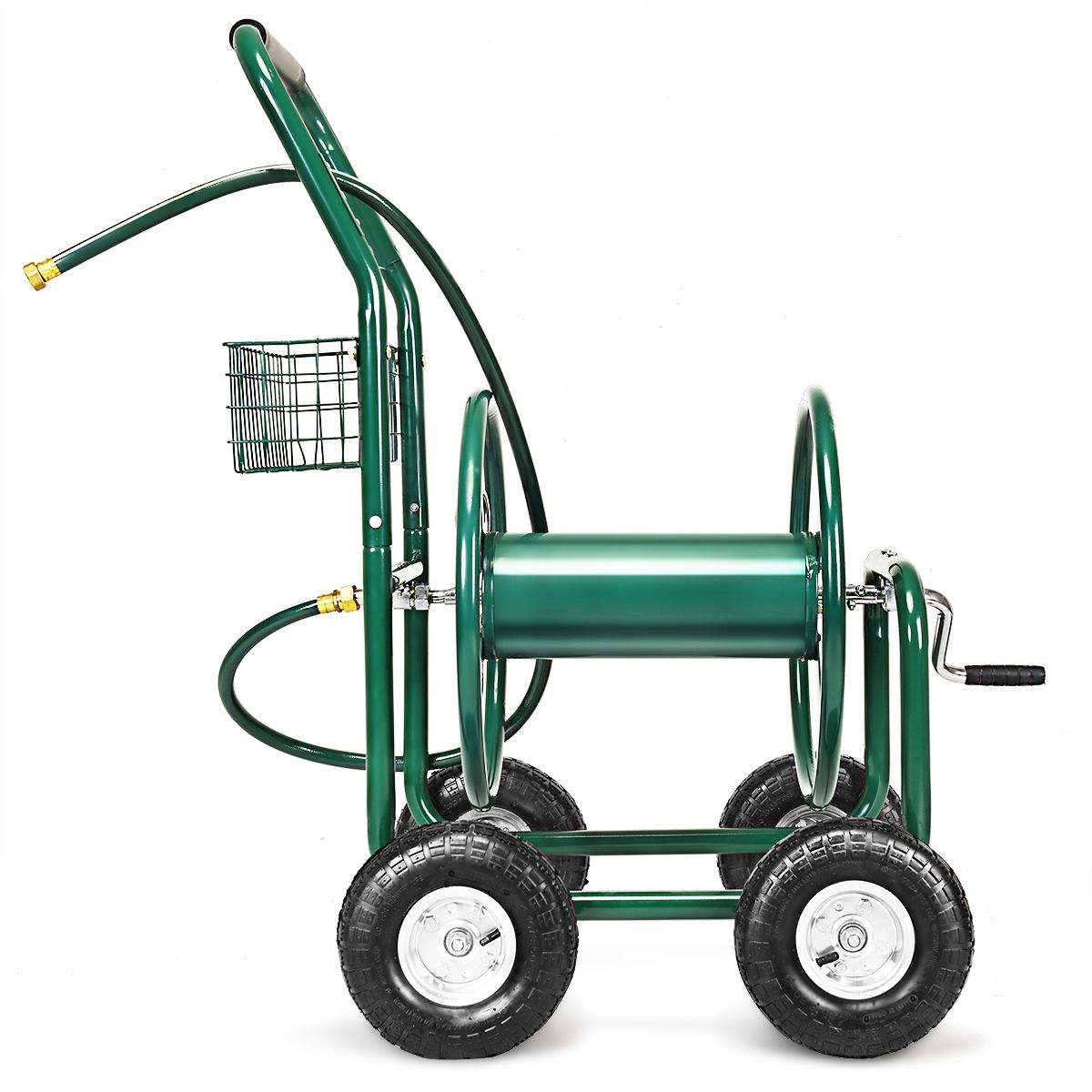 Watering Hose Reel with 4 Wheels Trolley for 1.7m of Watering Hose Basket, 95x62x113cm, Green - - Image 8
