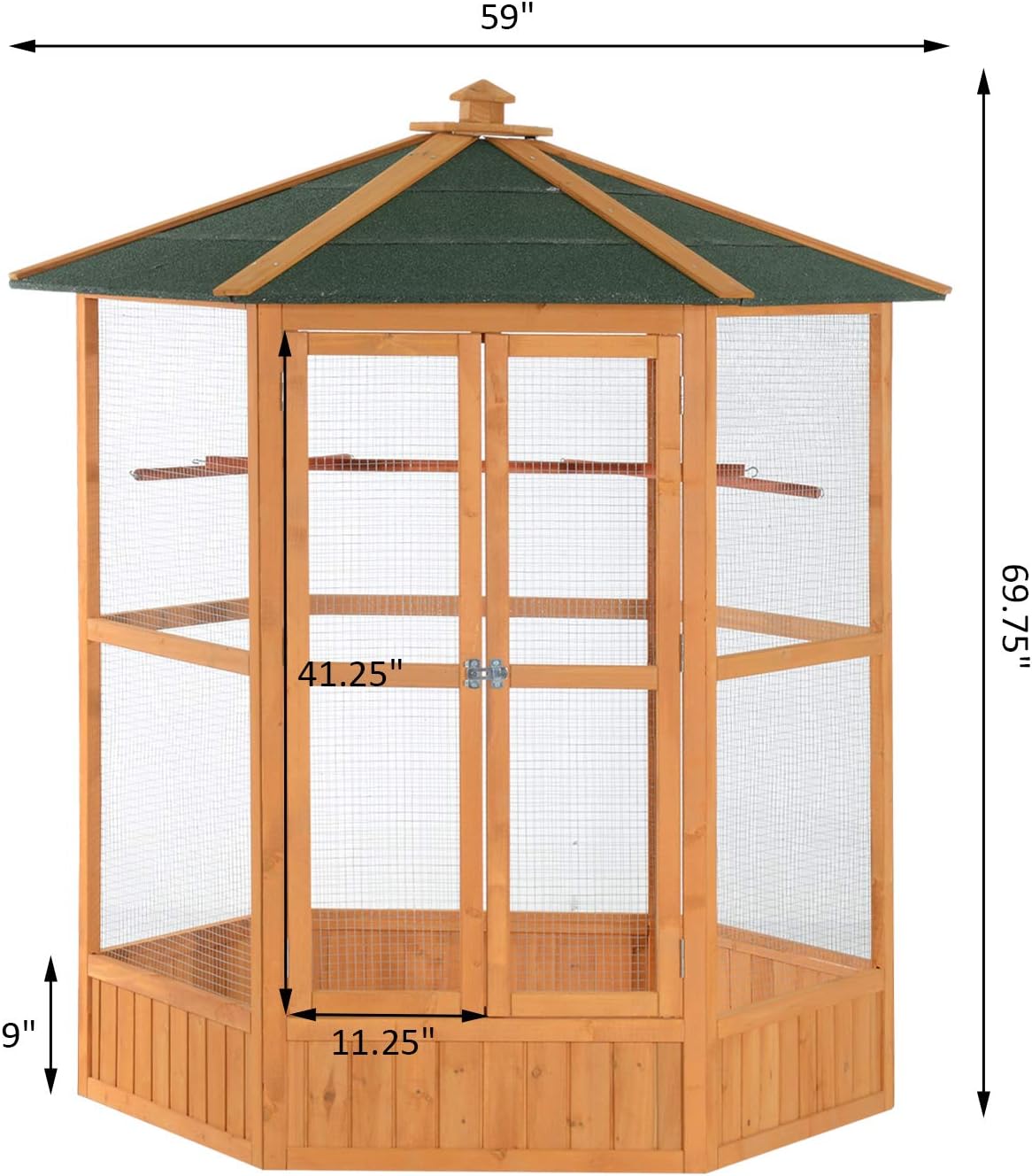 2025 Grande gabbia esagonale in legno per uccelli da voliera all'aperto con tetto coperto - - Image 5