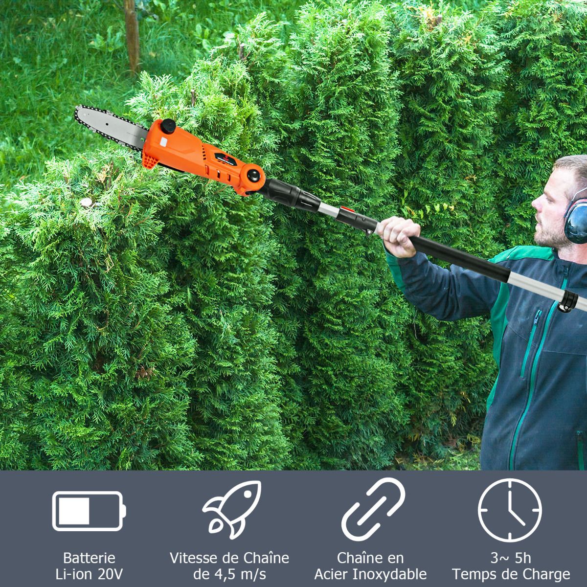 Telescopic Cordless Pole Pruner 198 -274 cm Branch Cutter with 20V Battery and Orange Charger - - Image 7