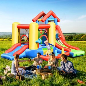7 in 1 Inflatable Castle for Children 3-10 Years Slides Capacity 135kg in Oxford Fabric 356x289x233cm Multicolor -