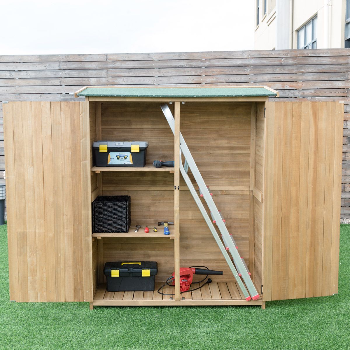 Wooden Garden Shed Outdoor Garden Shed Double Doors with Latch Sloped Asphalt Roof Outdoor Garden Shed 140 x 50 x 162 cm Natural - - Image 5