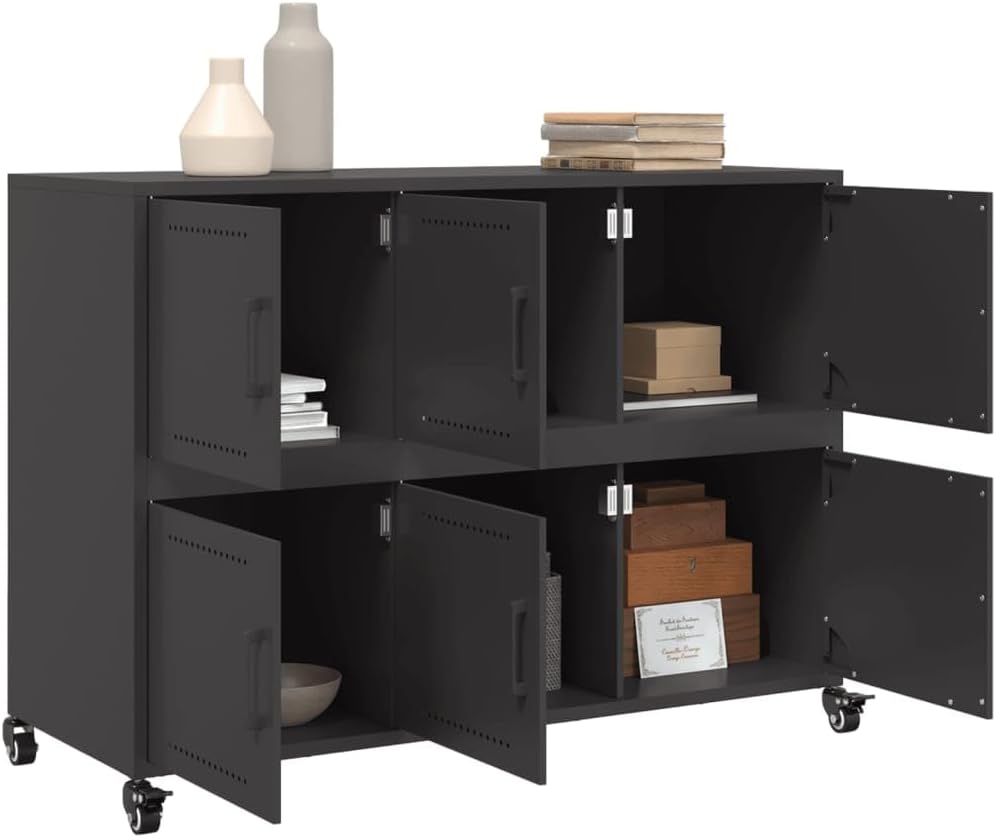 vidaXL Sideboard, Cabinet with Door, Cupboard with Storage, Living Room Organizer Living Room Home Interior, Black 100.5x39x72 cm Steel - Image 6