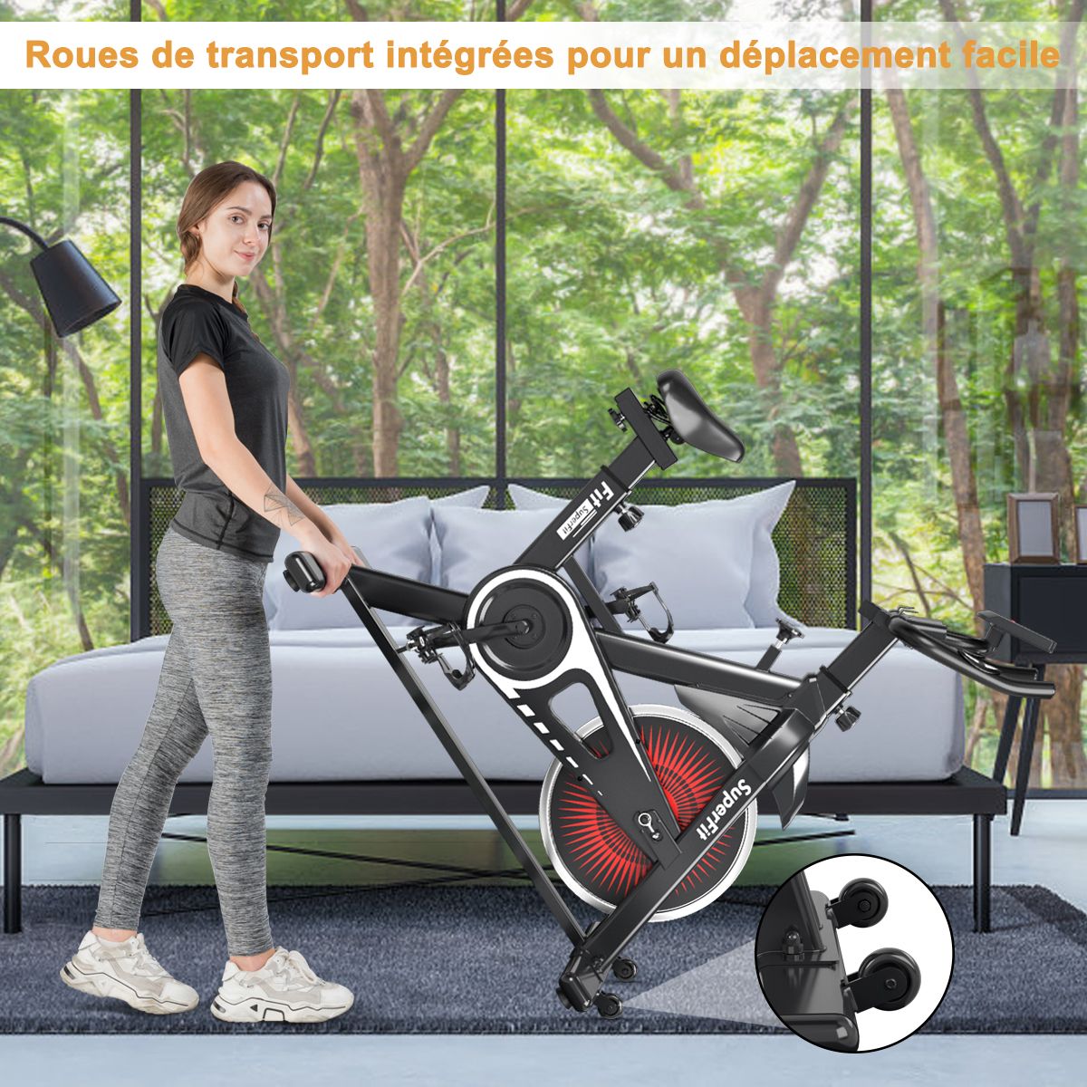 Quiet exercise bike with steel wheel and handlebars - - Image 9