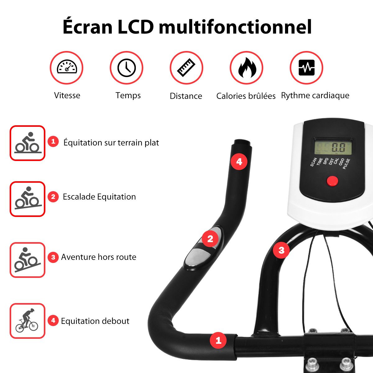 Indoor Exercise Bike with Flywheel 8 KG Silent Kettle Cup Holder LCD Screen Adjustable Saddle and Handlebar - - Image 11